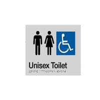 Unisex accessible toilet braille sign silver / black