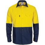 Lightweight Cool-Breeze Hi Vis Long Sleeve Vented Cotton Drill Shirt