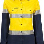 Lightweight Hi Vis Long Sleeve Vented Reflective Cotton Drill Shirt (Ladies)
